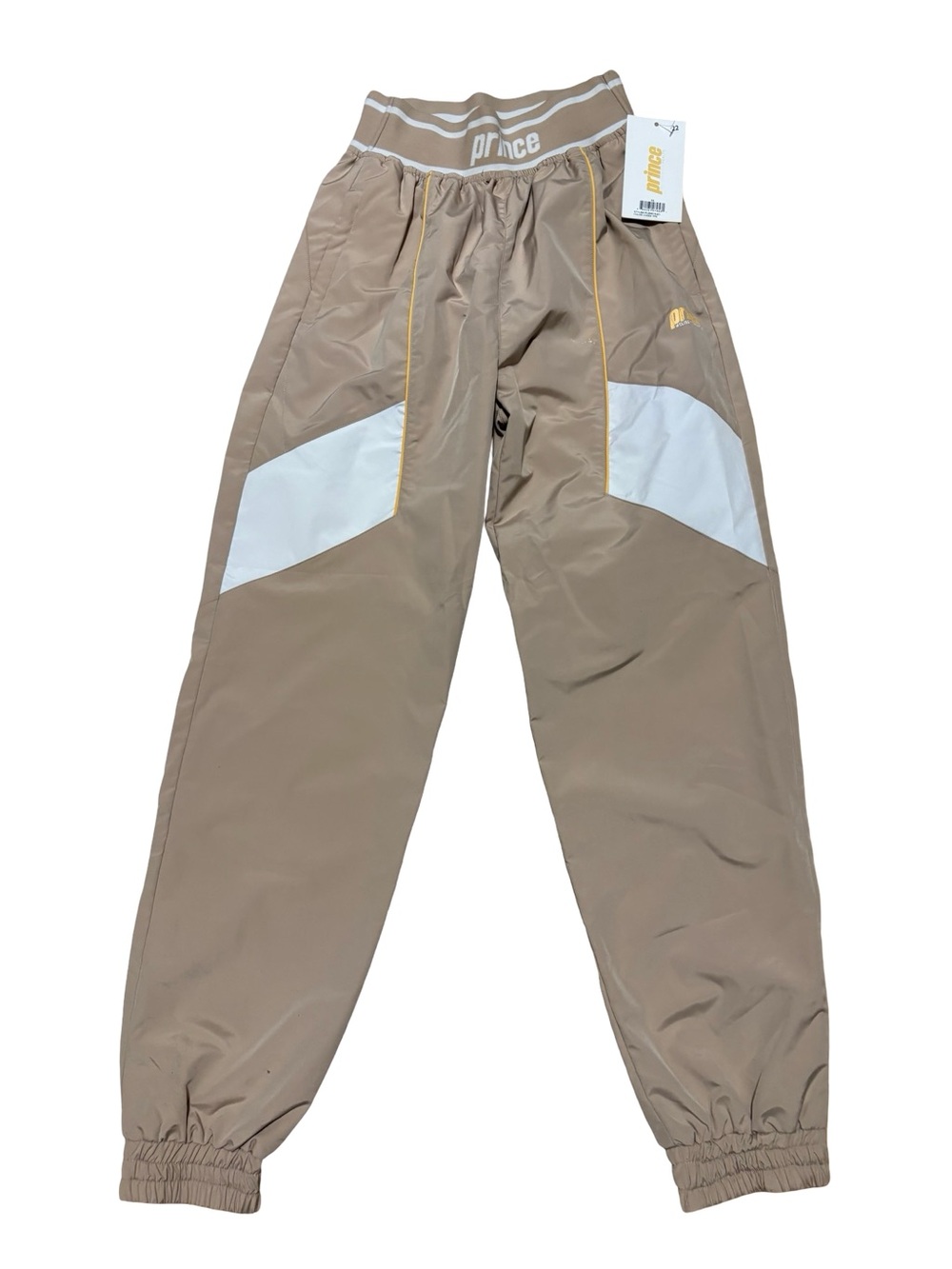 Prince Beige Jogger Pants with White Panels and Yellow Trim